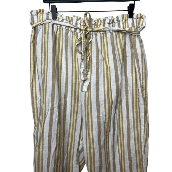 Mlle Gabrielle Plus 2X Cropped Pants Yellow White Striped High Rise Cotton - Picture 2 of 14